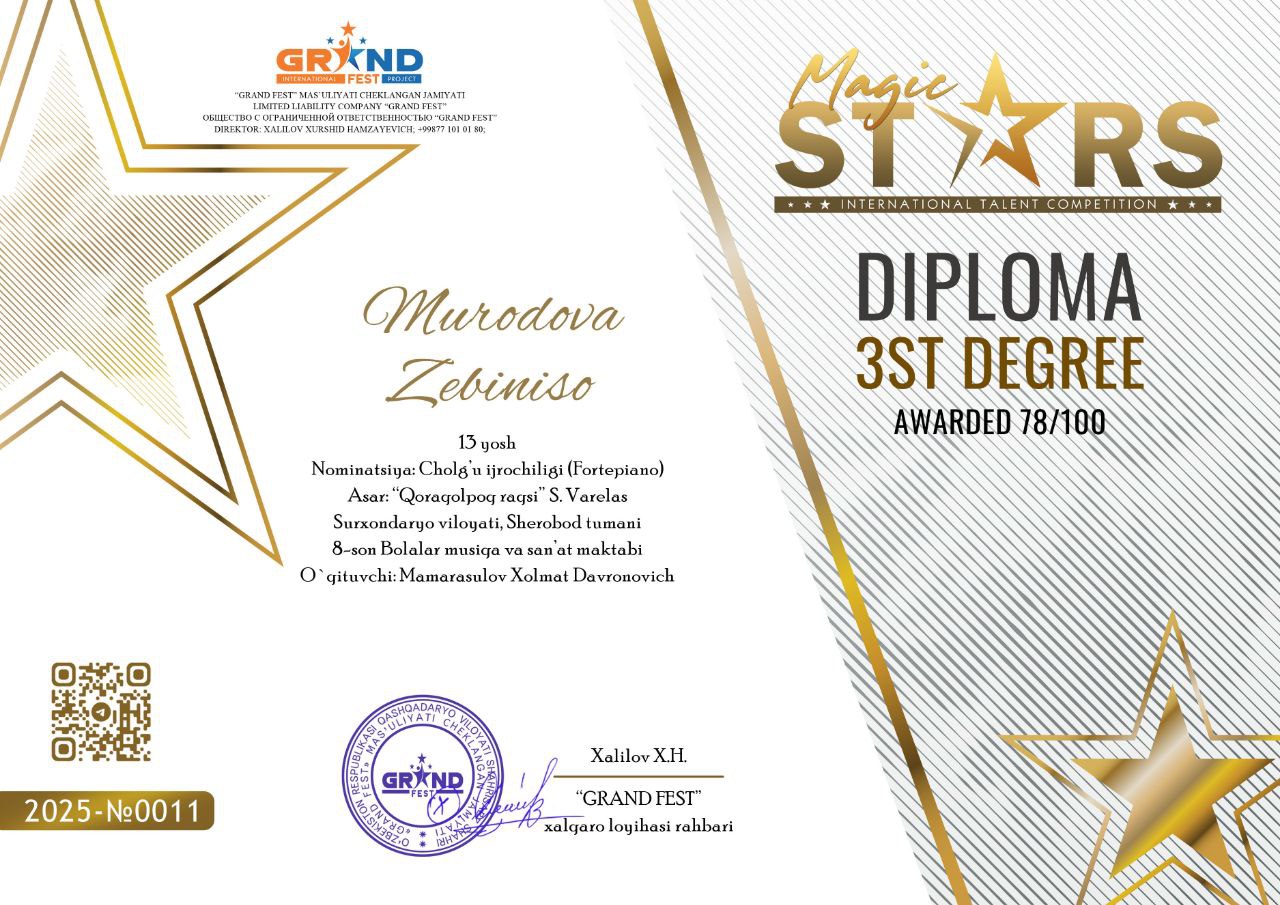 “GRAND FEST” tomonidan tashkil etilgan “Magic Stars” xalqaro iste’dodlar tanlovi